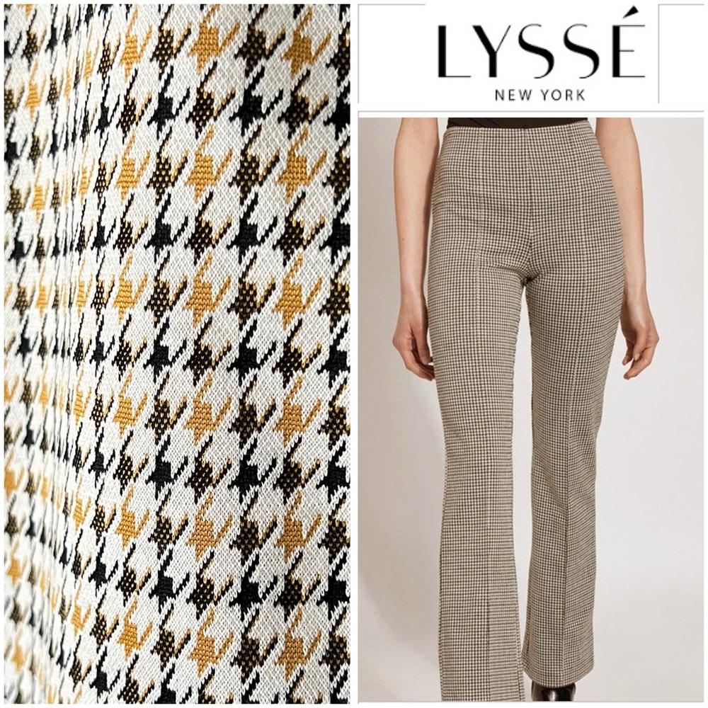 Lyssé Elysse Pant Brown and Yellow Retro Houndstooth Pull On Pants Size XL